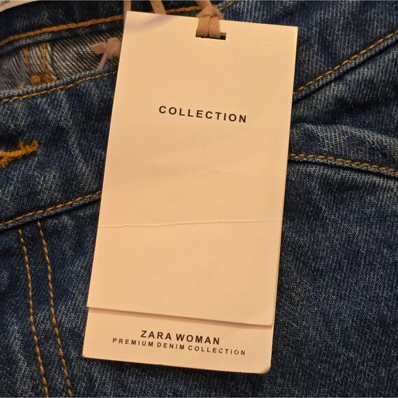 ZARA the New Culotte Embroidered Beaded Raw Hem Straight Leg‎ Jeans Sz Large New - Picture 14 of 16